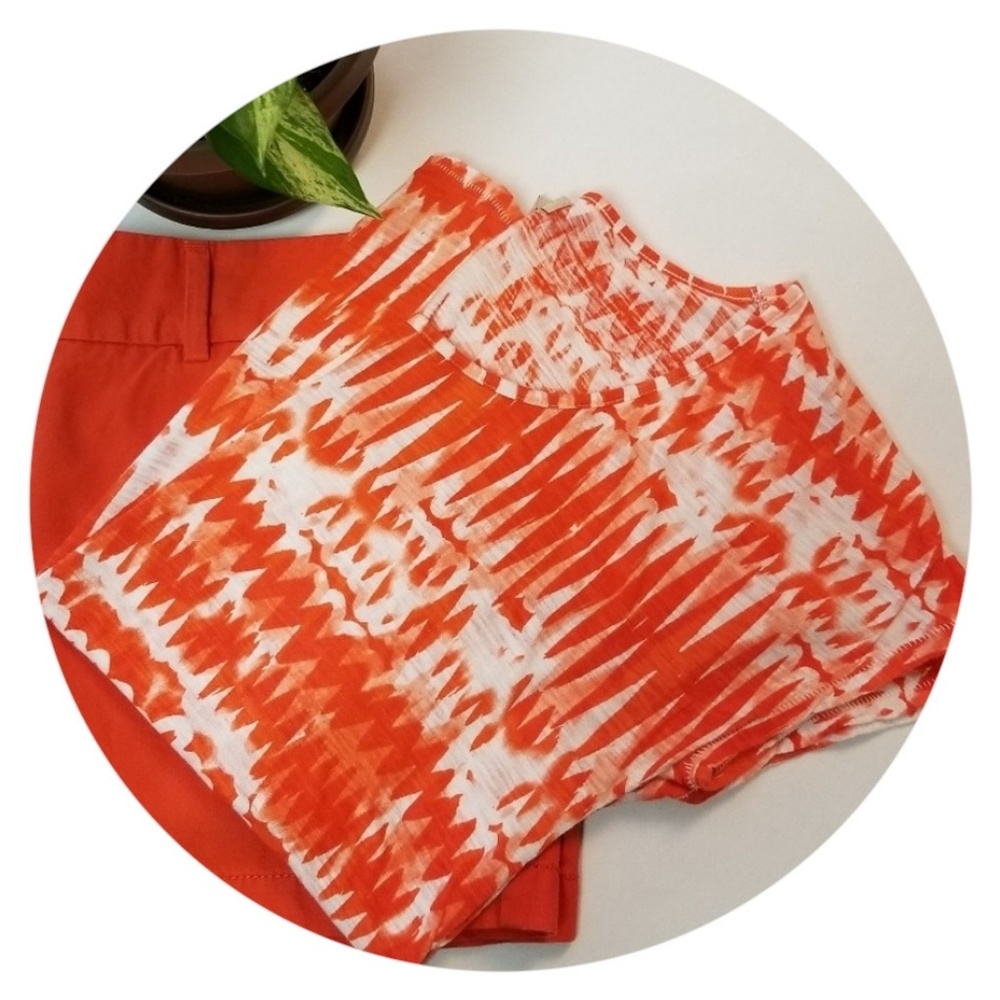 Lucky Brand☘Tie Dye Tee Cayenne Orange White Large